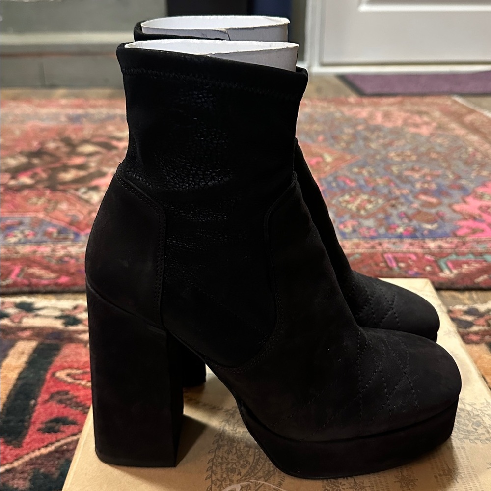 EUC with BOX FREE PEOPLE leather Smyth Platform Boots, black suede size EU39 - Picture 8 of 12